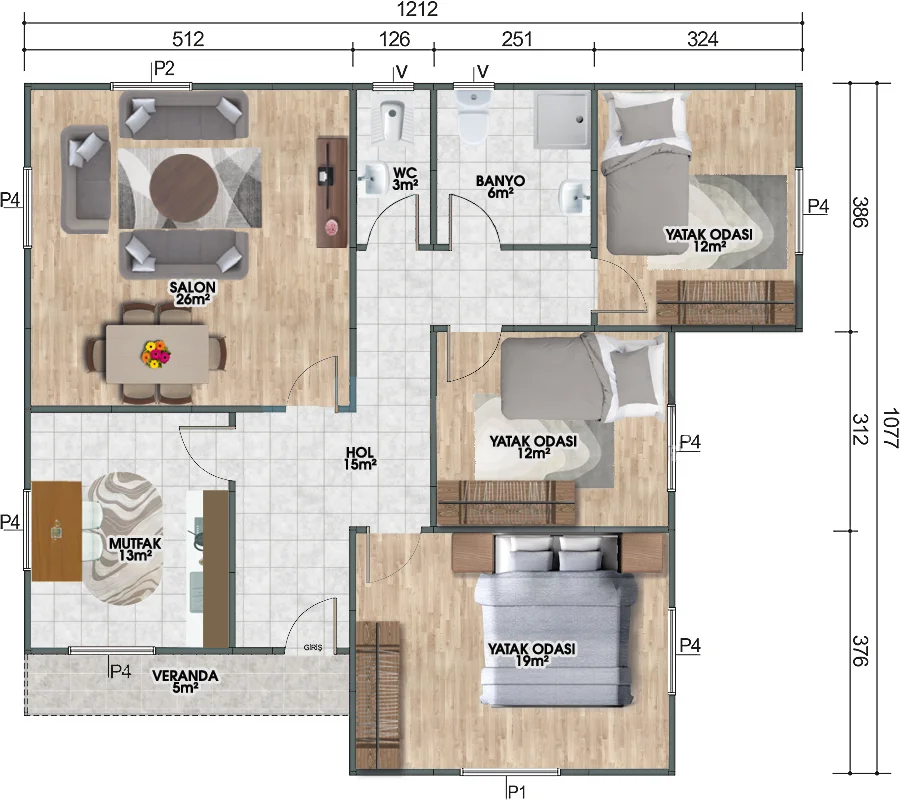 113m² PREFABRİK KONUT-PLAN